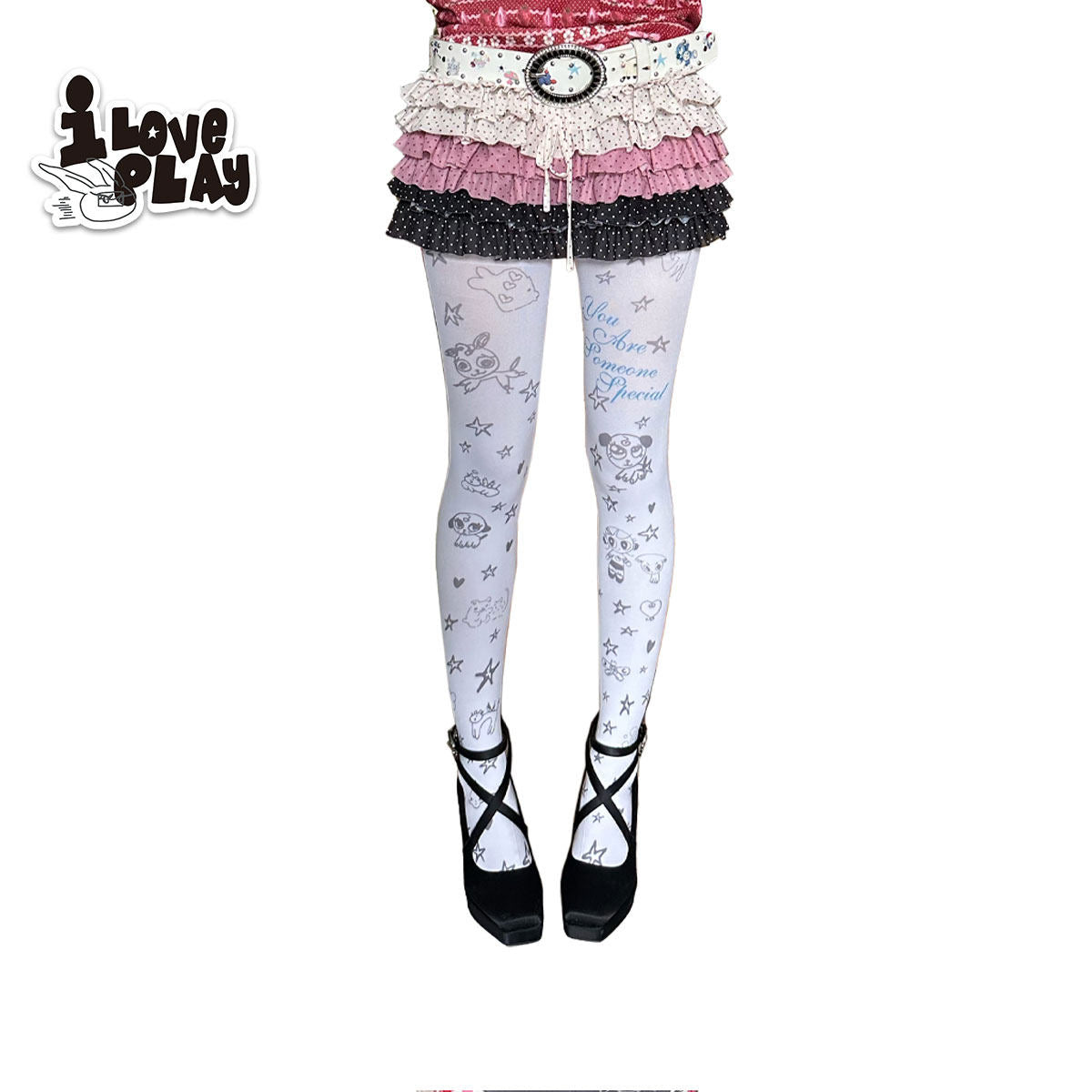 loveplay – Y2K Graffiti Print Tights tights loveplay White