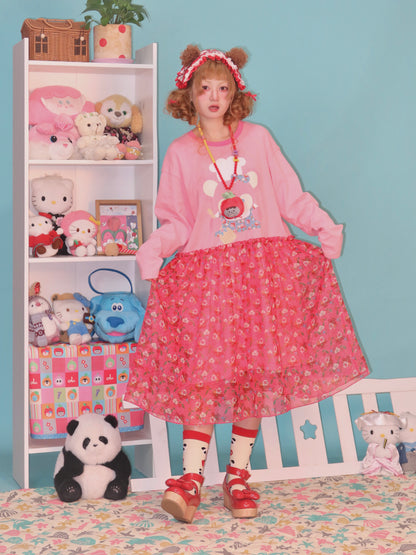 LULULULU - Kawaii Chef Mouse Print Chiffon & Knit Long Dress dress LULULULU