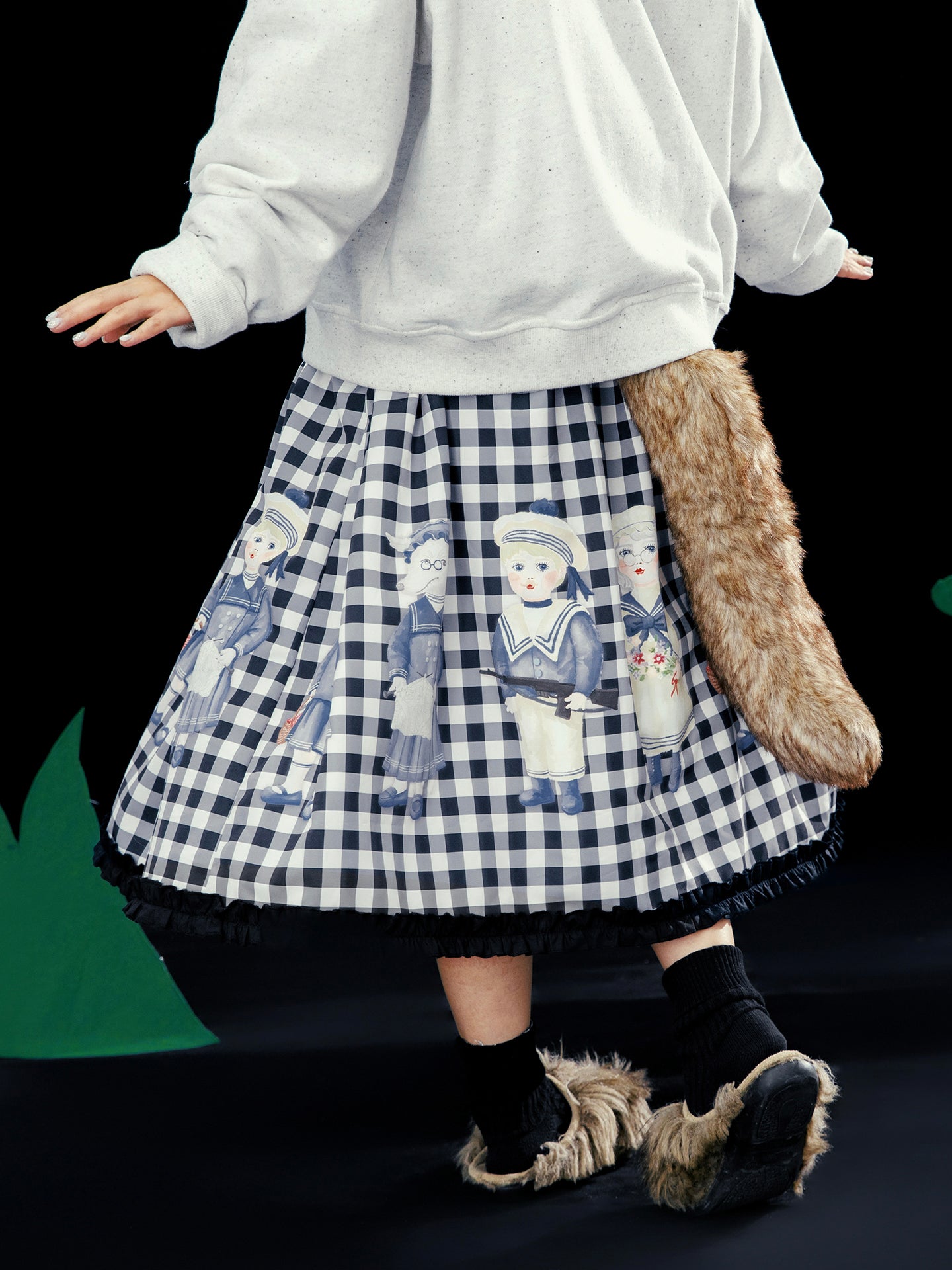 Meugler - Kawaii Skirt Black White Plaid Skirt skirt Meugler