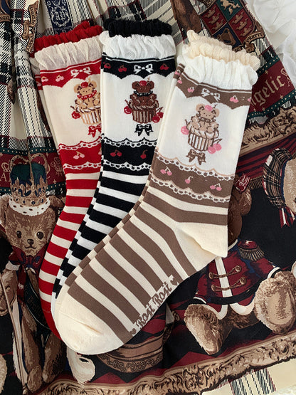 Roji Roji - Brown Bear Cake Cotton Lolita Socks socks Roji Roji