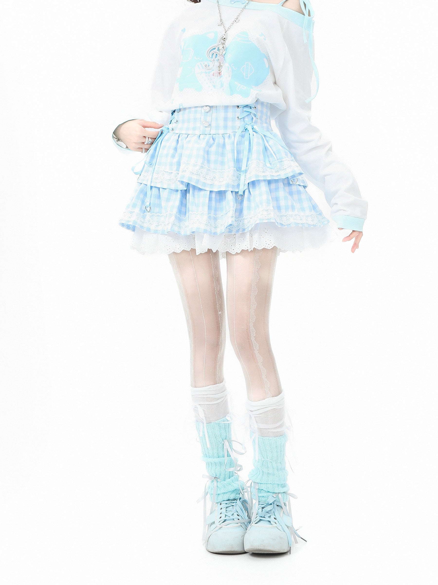 Languid Park - Plaid Lace Up Puff Skirt Land Decora