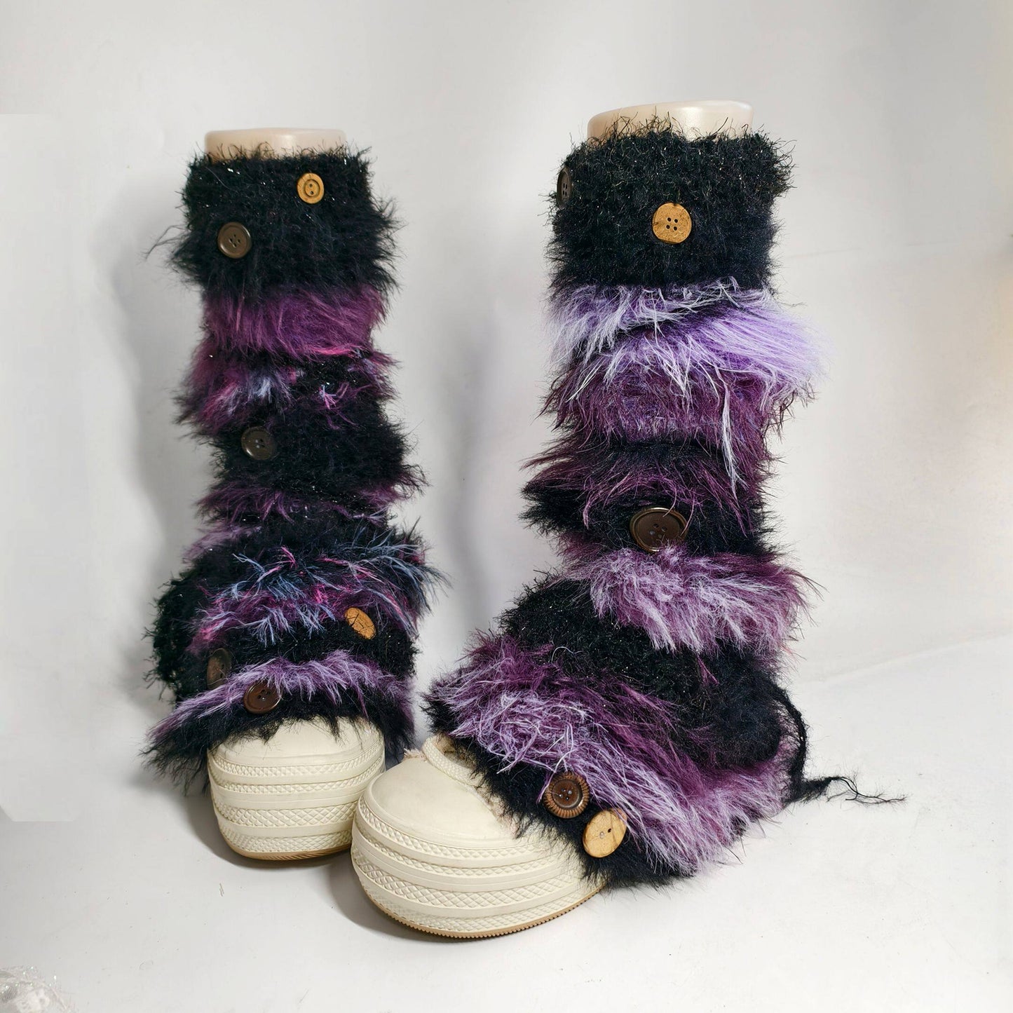 Handmade Black Purple Plush Leg Warmers leg warmmers Handmade