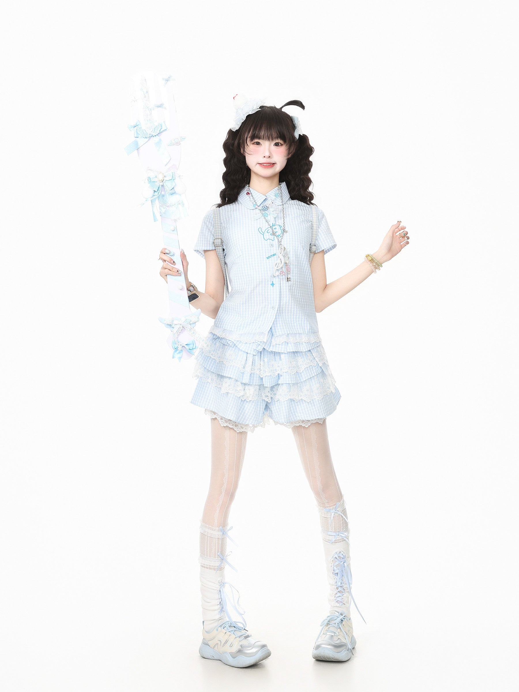Languid Park - Lace Bow Shirt & Mini Skirt Set set Languid Park