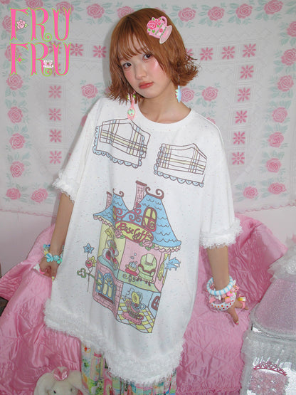 frufru - Rose Cafe Print Oversized T-Shirt Dress dress frufru