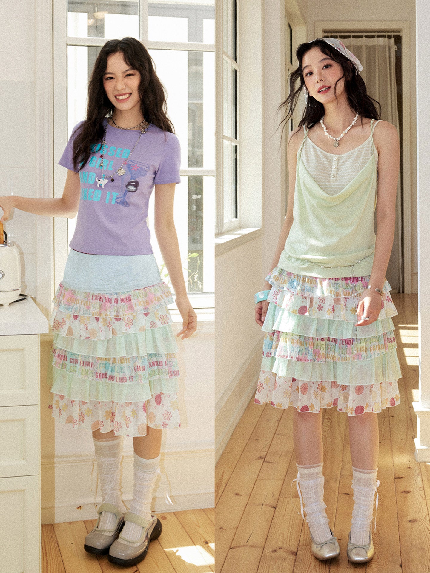 Chemical Girl - Floral Satin Tiered Skirt skirt chemical girl