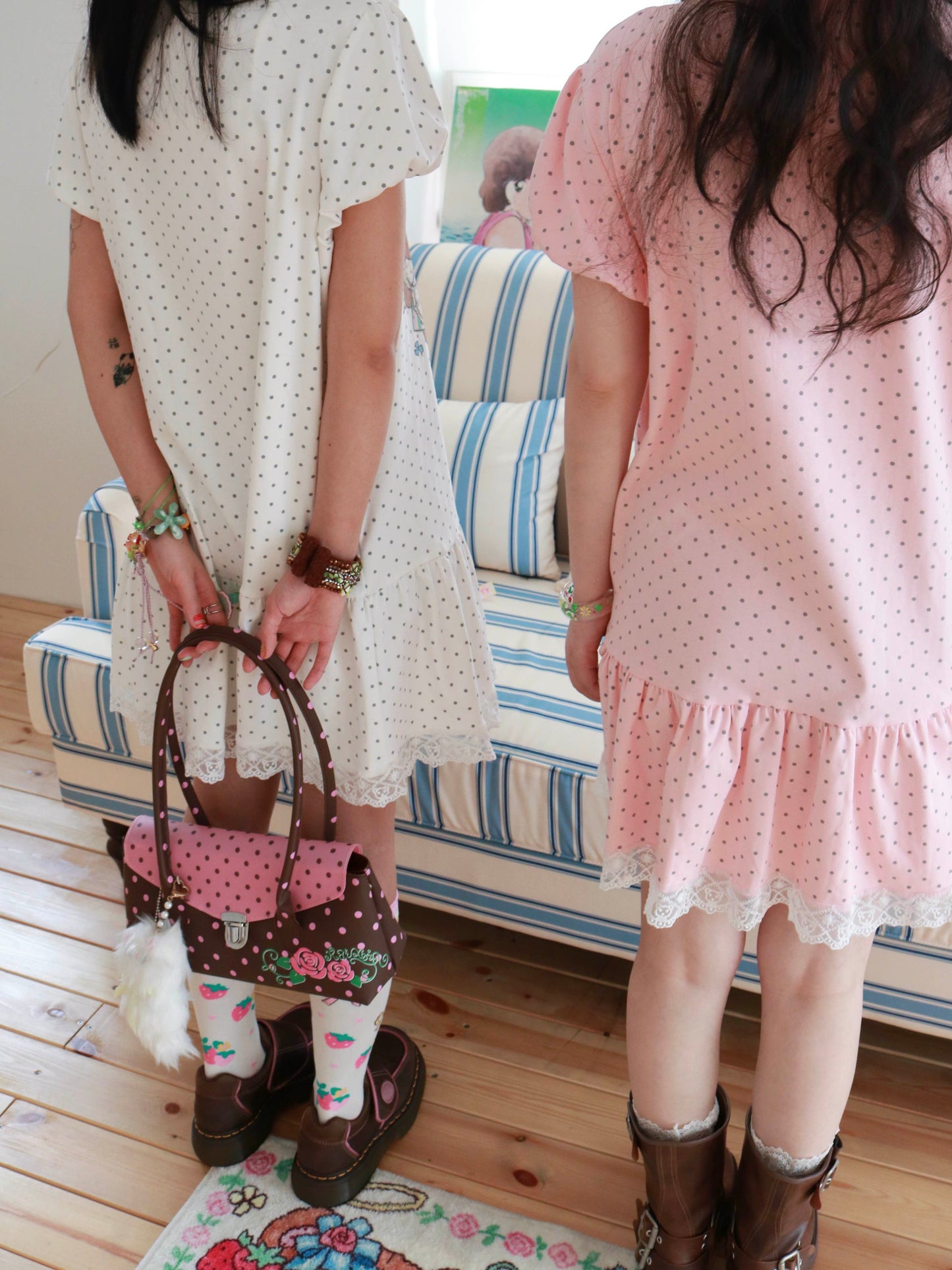 KaiXin Hostel - Bear Strawberry Lace T-Shirt Dress dress KaiXin hostel
