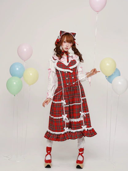 SOS MEME CLUB - Red Plaid Showa Retro Dress dress SOS MEME CLUB