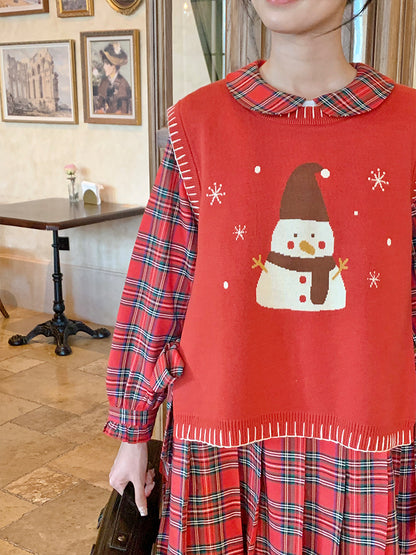 Mameya - Kawaii Snowman Knit Vest Red vest Mameya