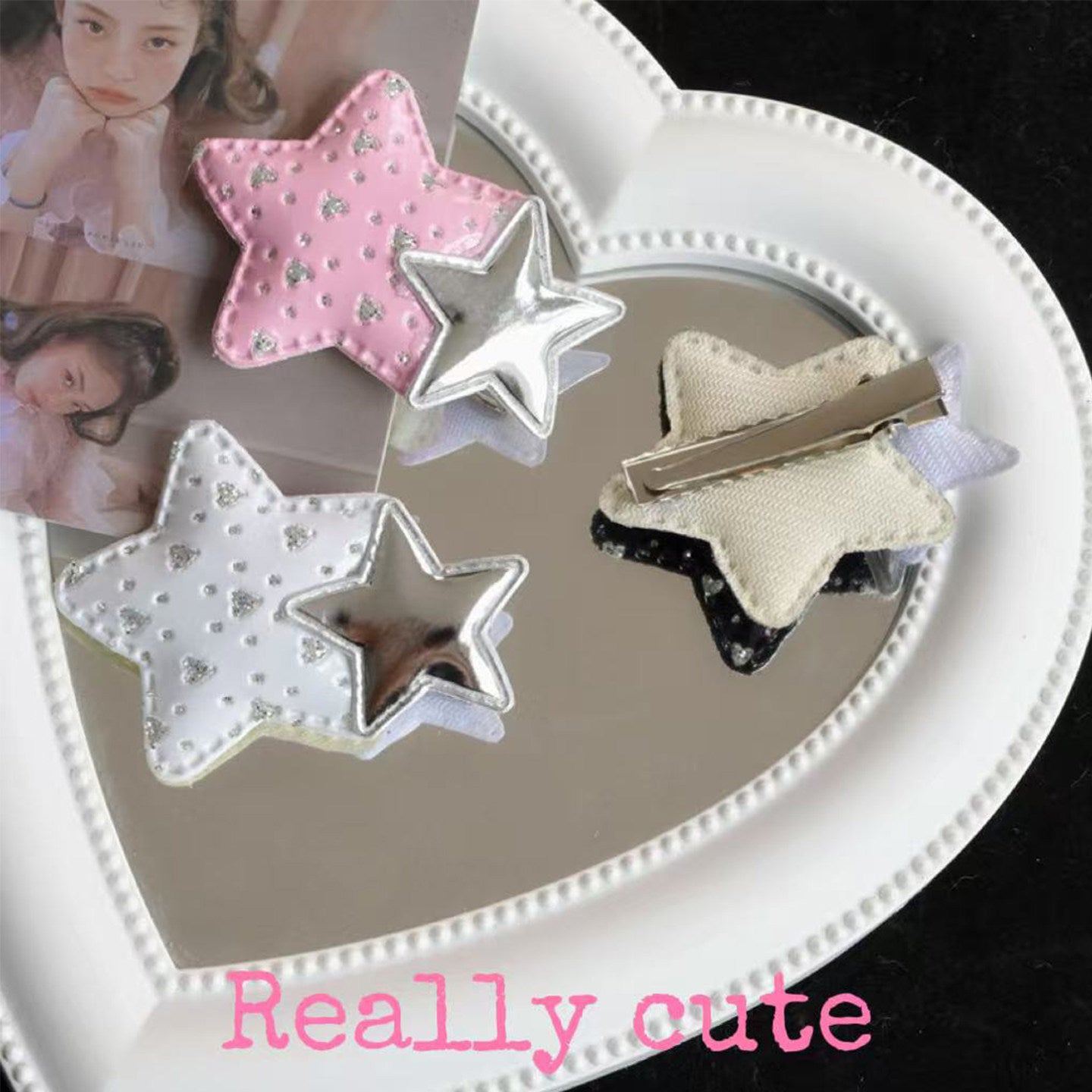 Vintage Y2K - Star Fabric Hair Clip Set hair clip really cute