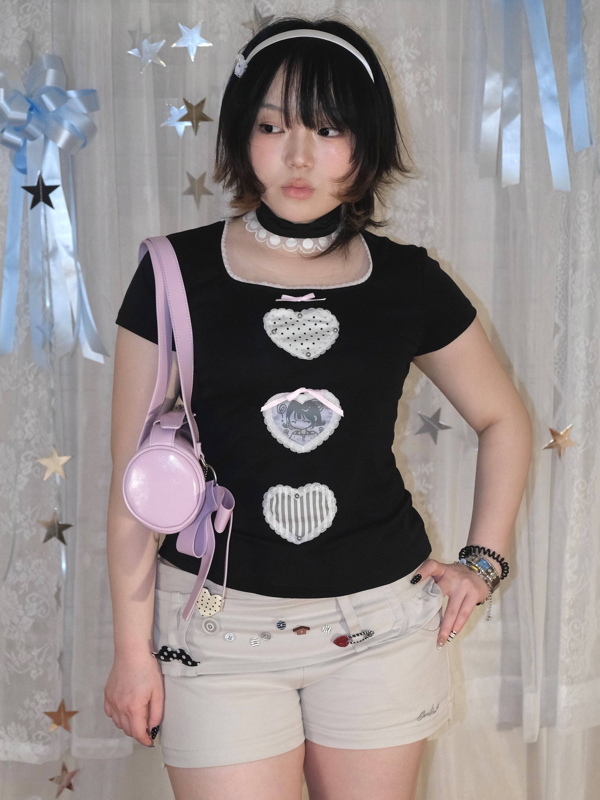 Snail Bones - Heart Lace Beaded Tee Snail Bones