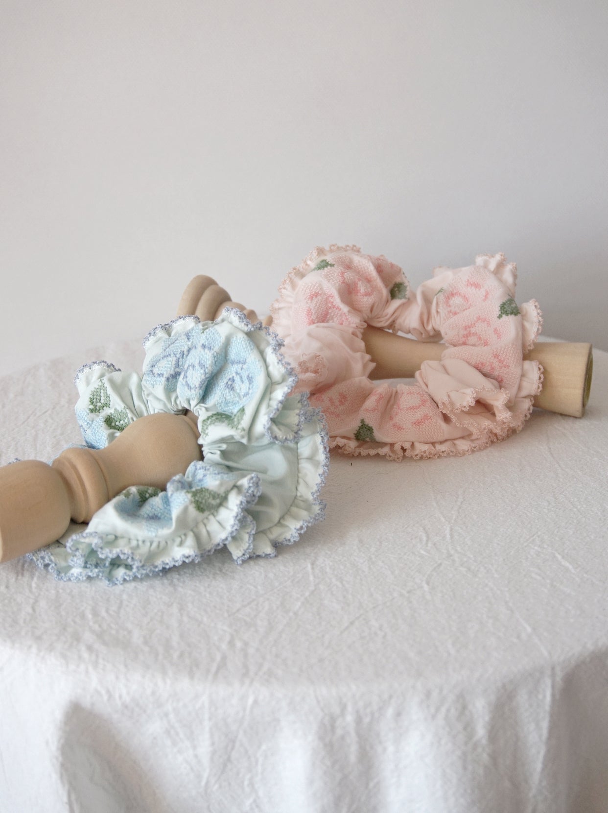 Ate a Dream - Embroidered Cotton-Linen Hair Scrunchie scrunchies Ate a Dream