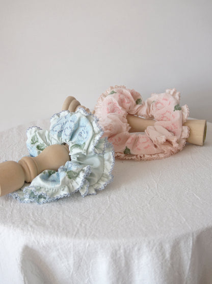 Ate a Dream - Embroidered Cotton-Linen Hair Scrunchie scrunchies Ate a Dream