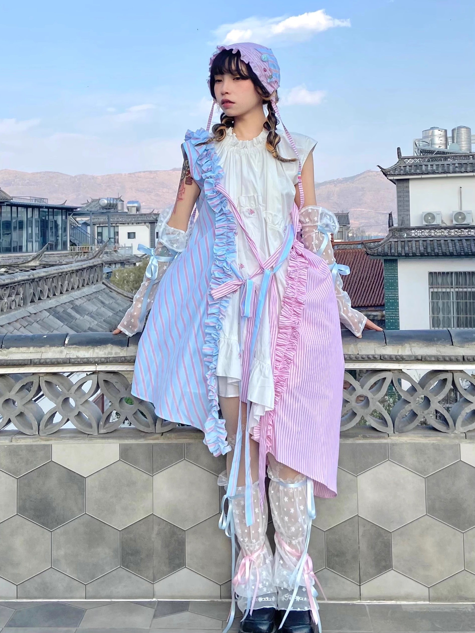 ShiChang Dopamine Dress | Pink Blue Patchwork Dress | Sweet Cool Irregular Summer Dress dress ShiChang