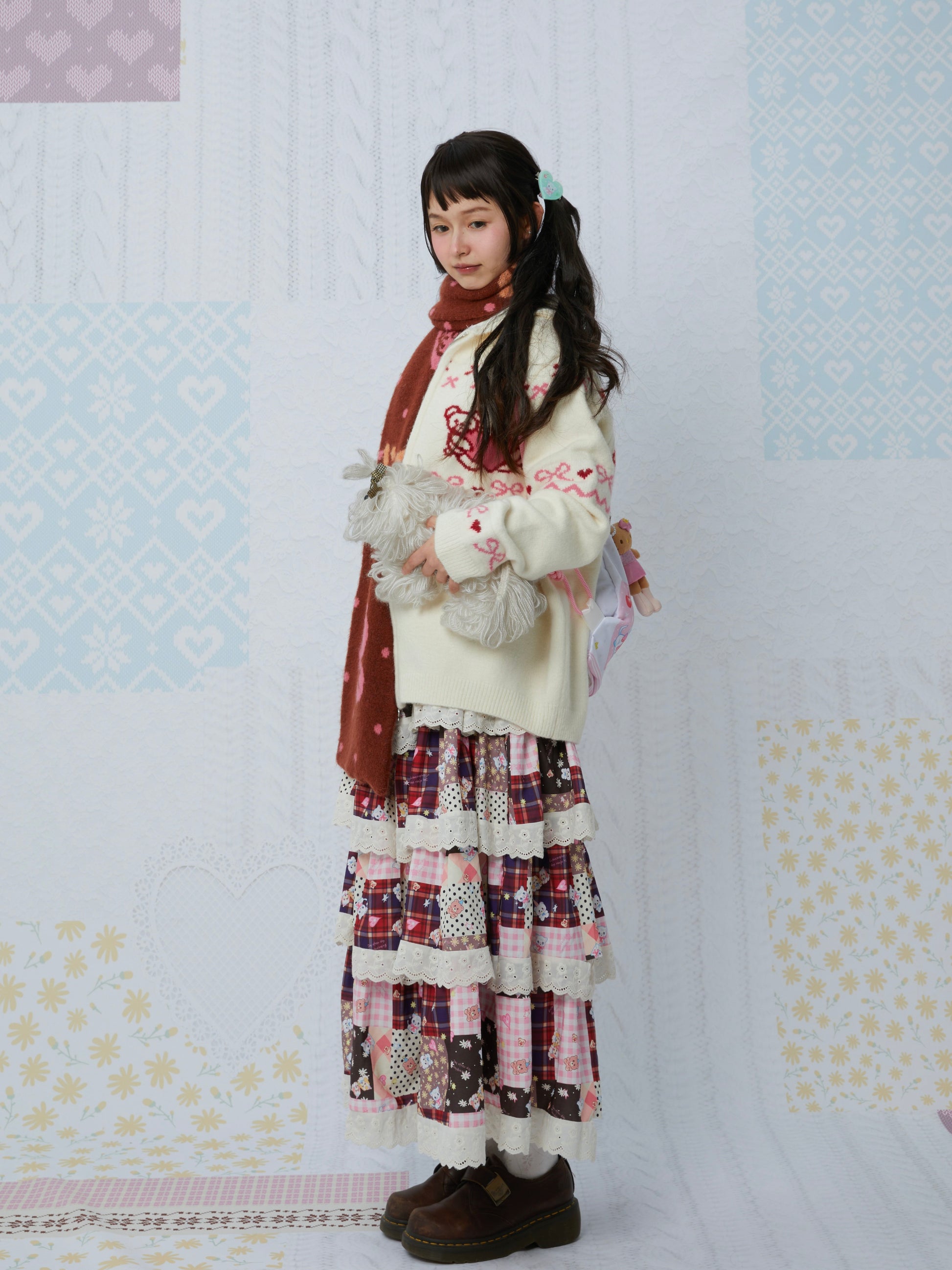 KaiXin hostel - Lace Print Tiered Skirt skirt KaiXin hostel