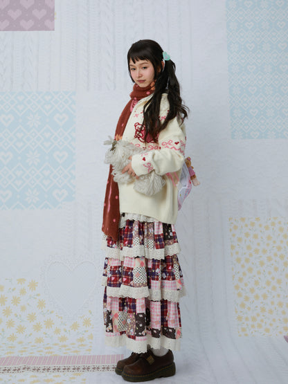 KaiXin hostel - Lace Print Tiered Skirt skirt KaiXin hostel