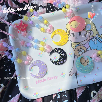 Bear Doll Dopamine Moon Necklace | Kawaii Beaded Sequin Necklace necklace Bear Doll