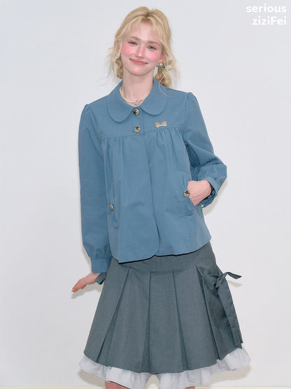 ziziFei - Blue Peter Pan Collar Cotton Jacket coat ziziFei