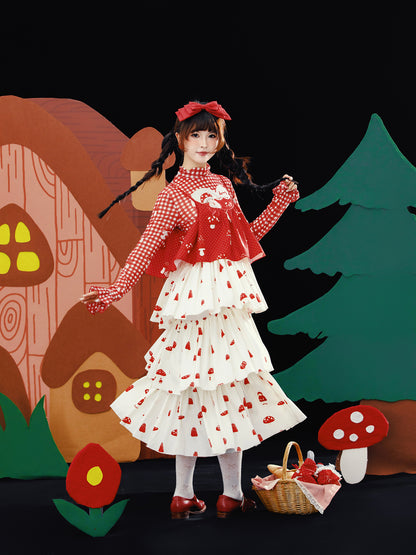 Meugler – Kawaii Red Mushroom Layered Ruffle Cami Dress