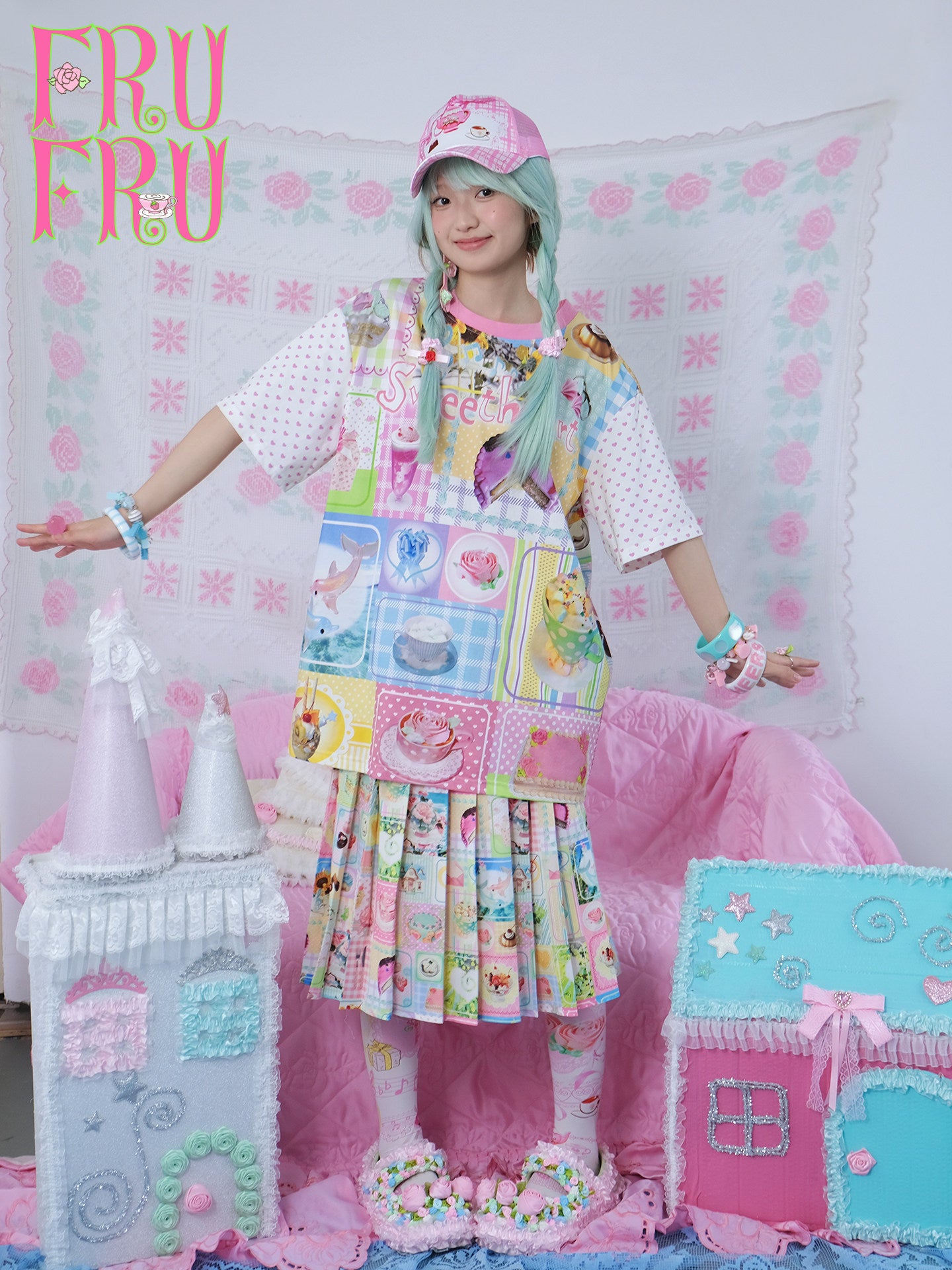 frufru - Cute Print Pleated A-Line Skirt skirt frufru