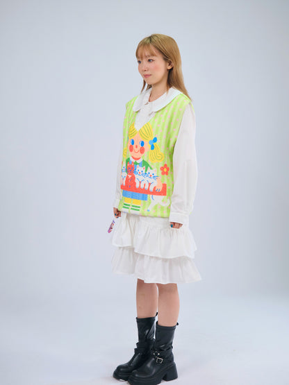 MeowMeow Bug - Kidcore Cat Girl Knit Vest Soft Fuzzy Sleeveless Top