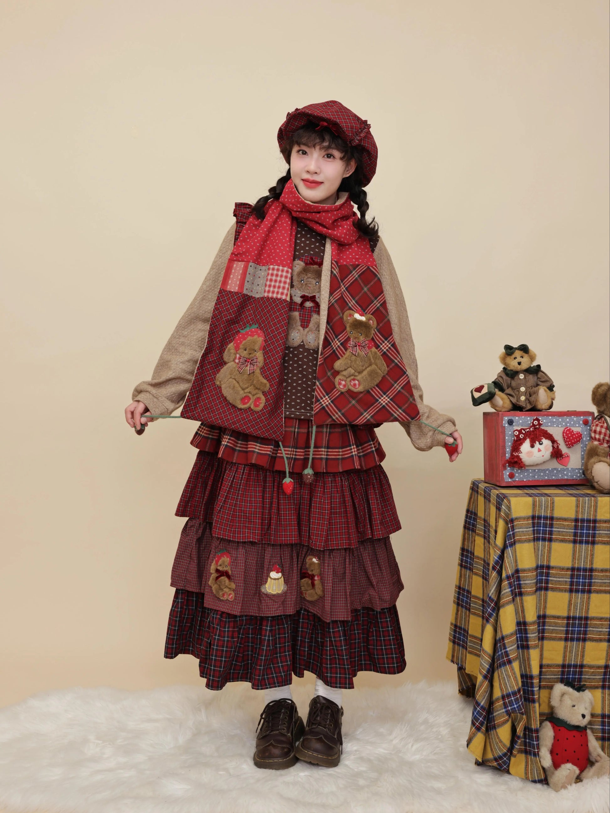 SemenCoicis - Kawaii Scarf Patchwork Plaid Floral Scarf scarf SemenCoicis