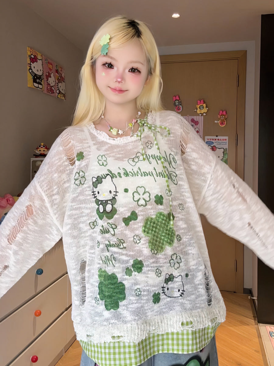 Cute Lin Kawaii Plaid Cartoon Shirt | Loose Fit Long Sleeve Overshirt shirt cute lin