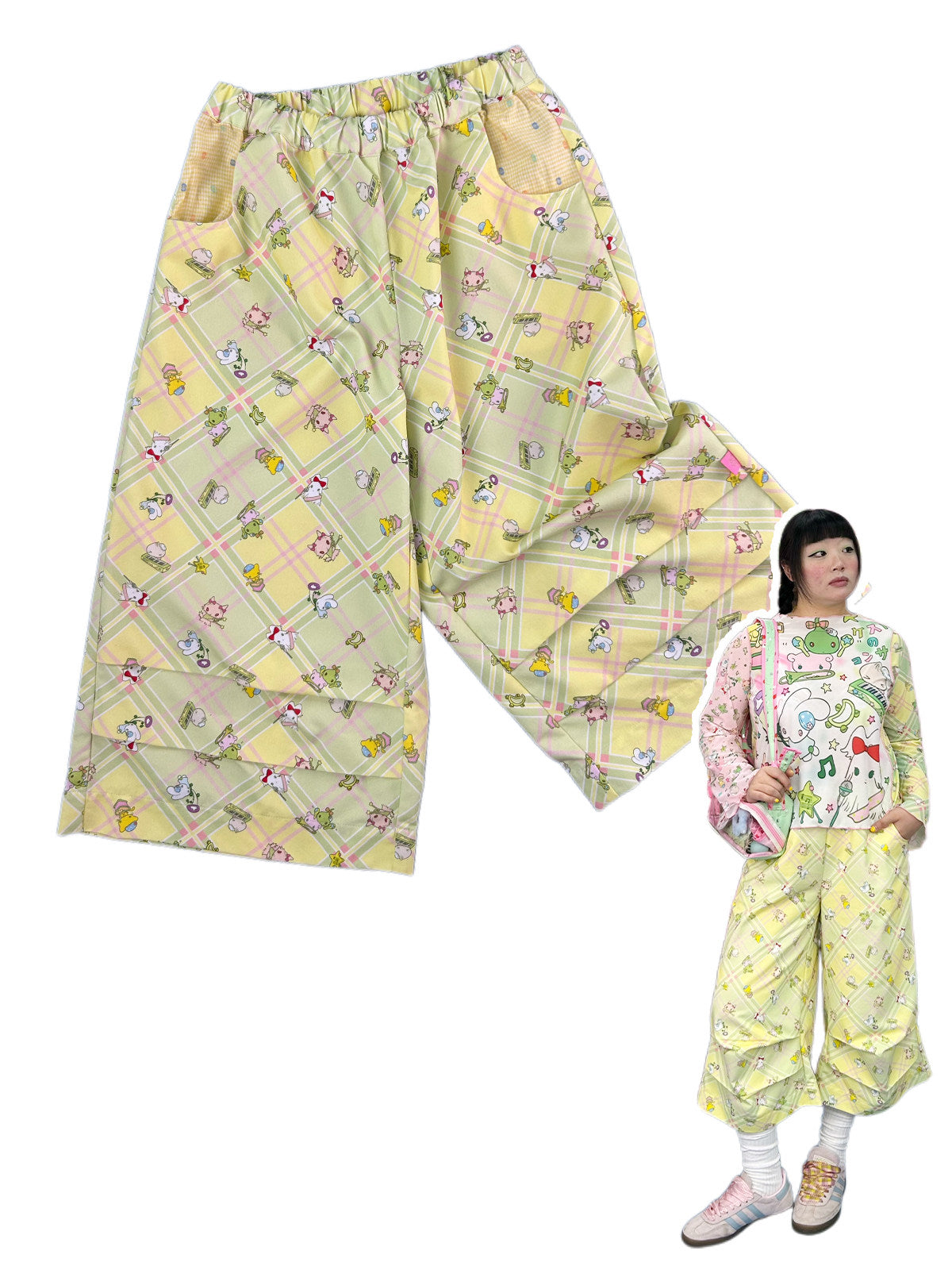shishihshop - Yellow Grenn Soft Denim Cropped Pants pants shishihshop