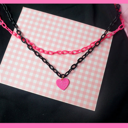 maojiang - Kawaii Heart Necklace Y2K Harajuku Simple Pendant necklace maojiang Double Layer Chain with Rose Red Pendant