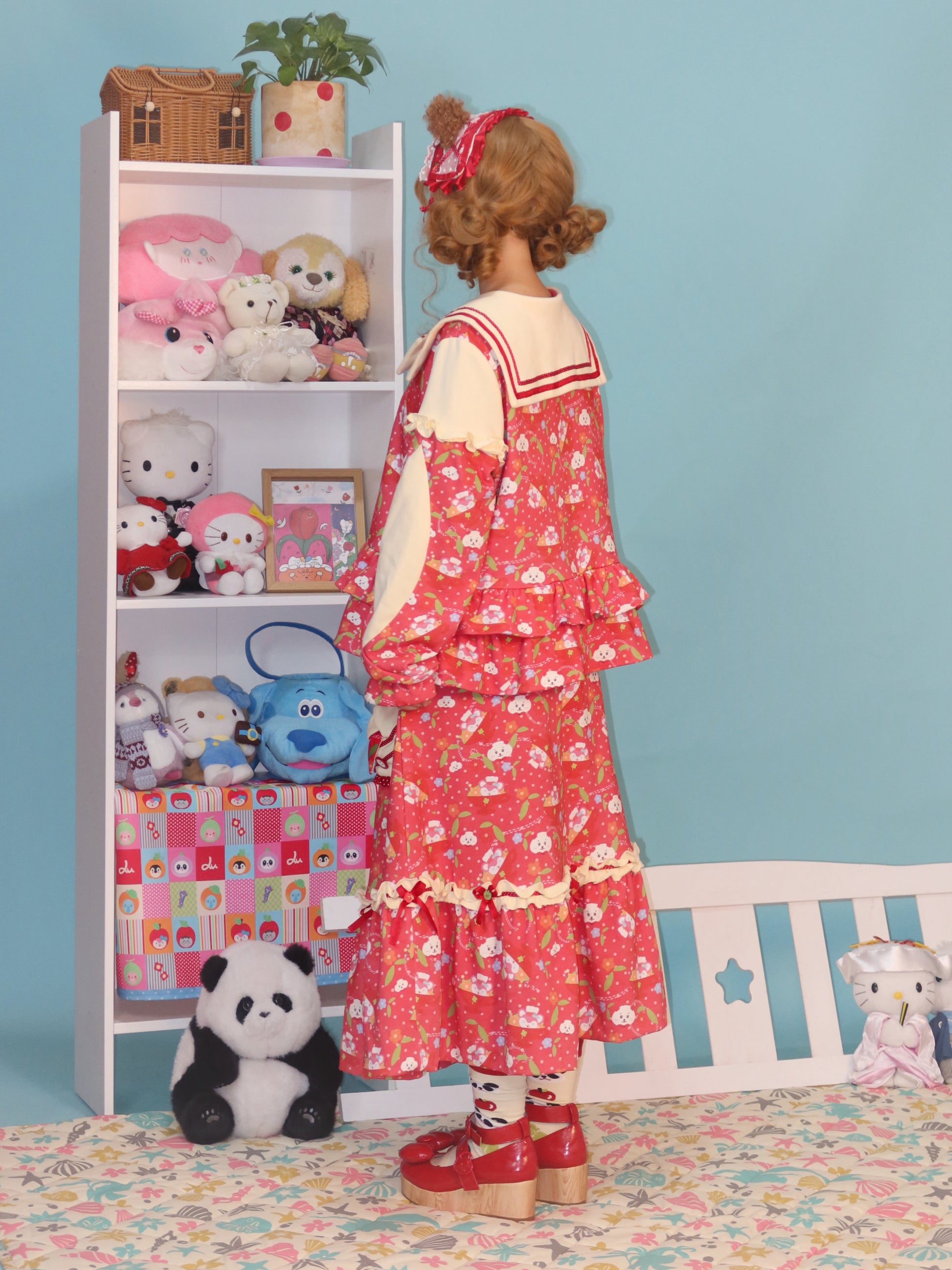 LULULULU - Kawaii Dessert Time Red Apple Print Blouse & Skirt Set set LULULULU