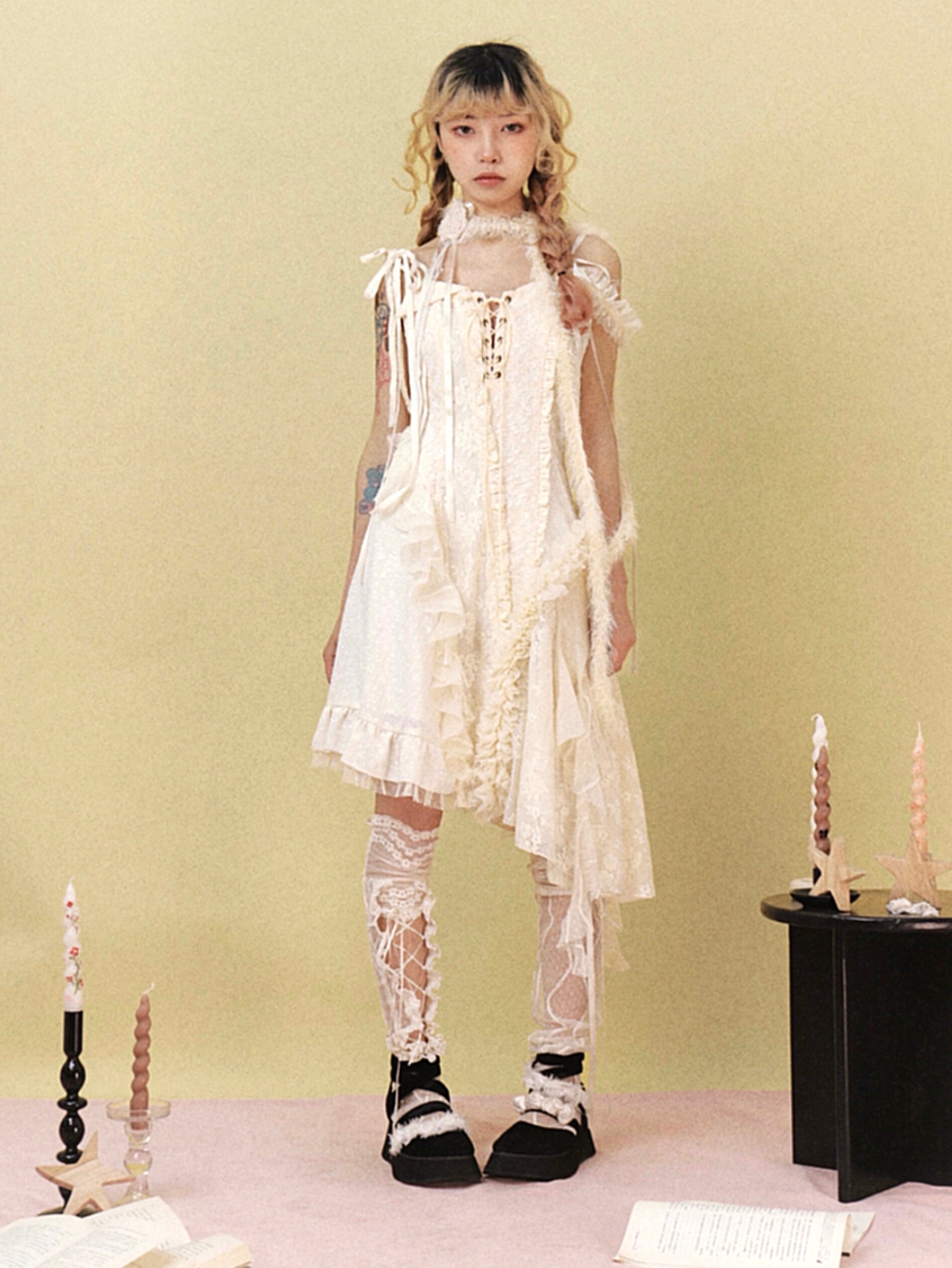 ShiChang Broken Vintage Dress | Romantic Patchwork Dress | Slim Fit Irregular Hem Cami Dress dress ShiChang
