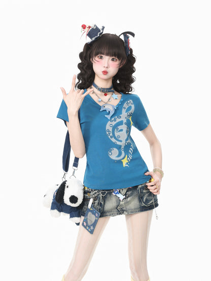 Languid Park - Music Note V-Neck Tee tshirt Languid Park Blue S
