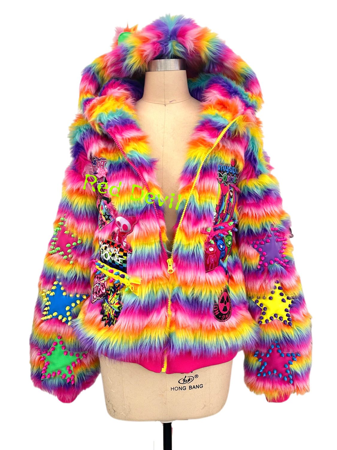 RedDevil Decora Coat Original Design Subculture Coat Colorful Furry Cotton Coat coat Red Devil