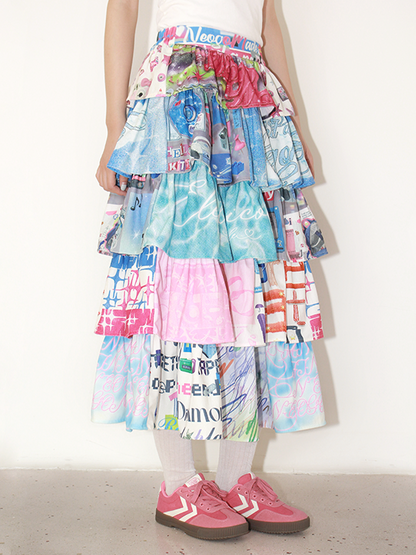 NeogoMade Bunny Cake Tiered Skirt | Harajuku Kawaii Dopamine Apple Skirt skirt NeogoMade raspberry S