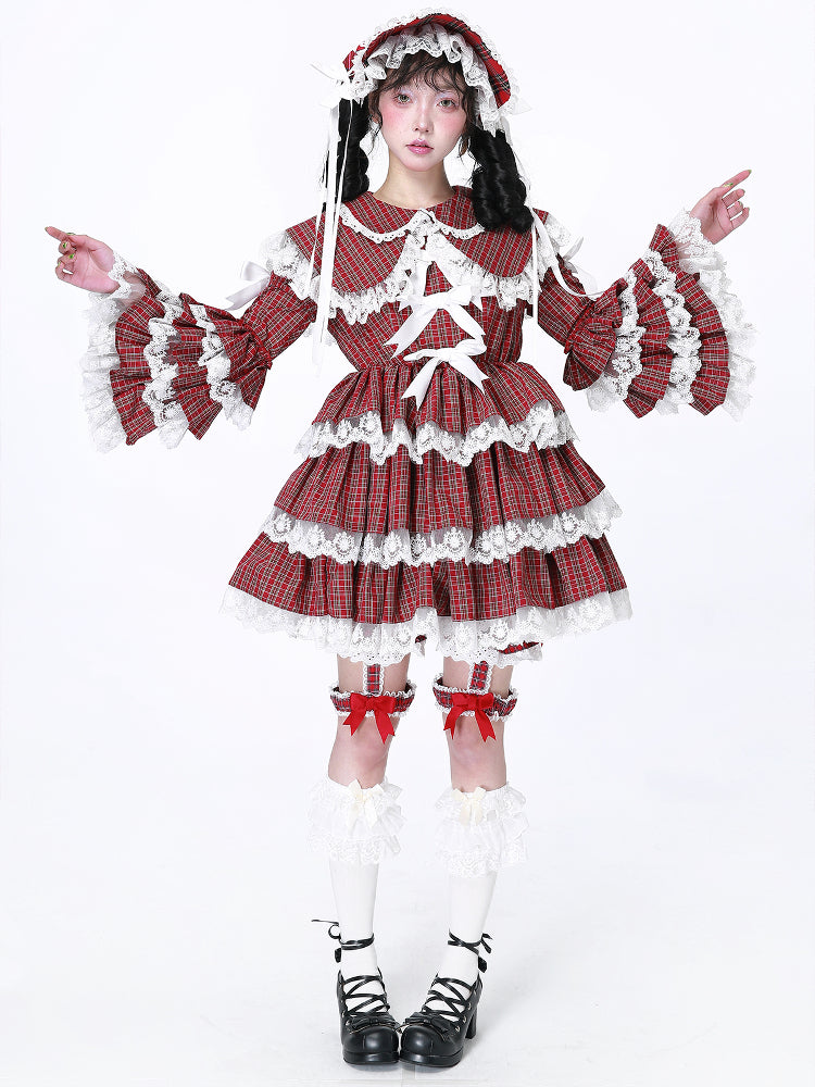 SOS MEME CLUB - Showa Red Plaid Short Sleeve Dress dress SOS MEME CLUB
