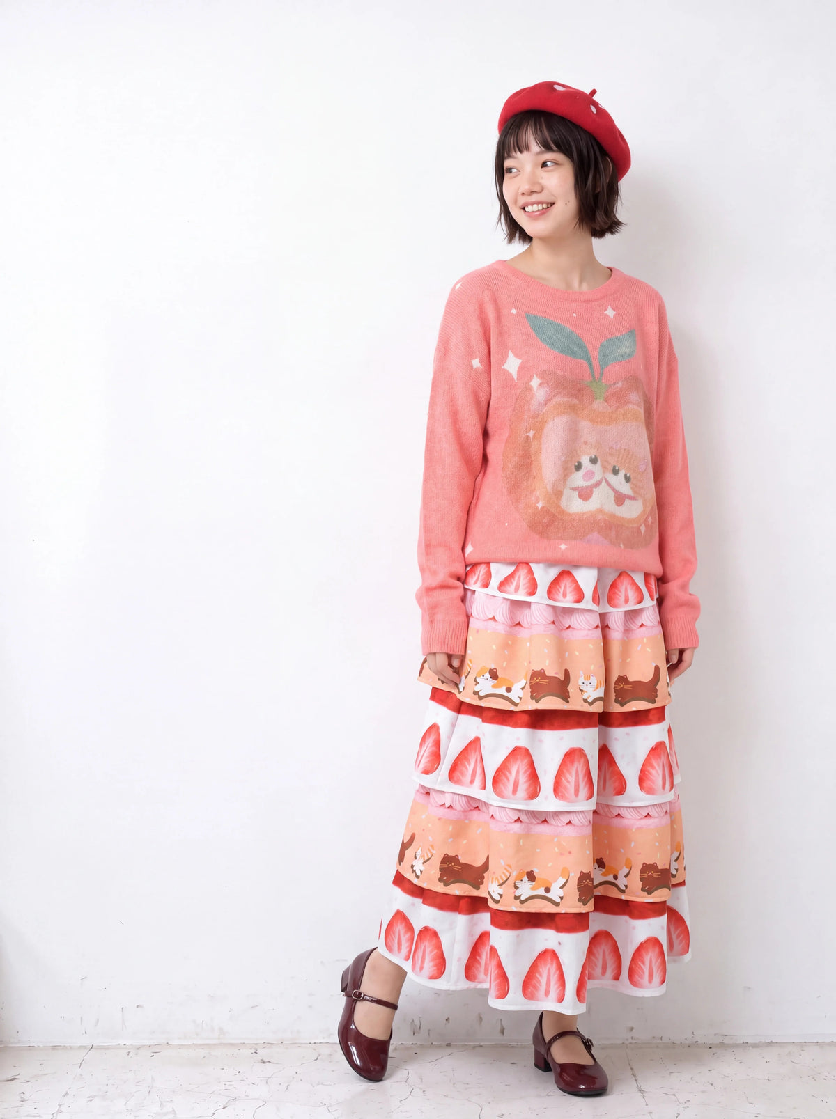 MeowMeow Bug - Strawberry Mille-Feuille Cat Layered Cake Skirt skirt MeowMeow Bug