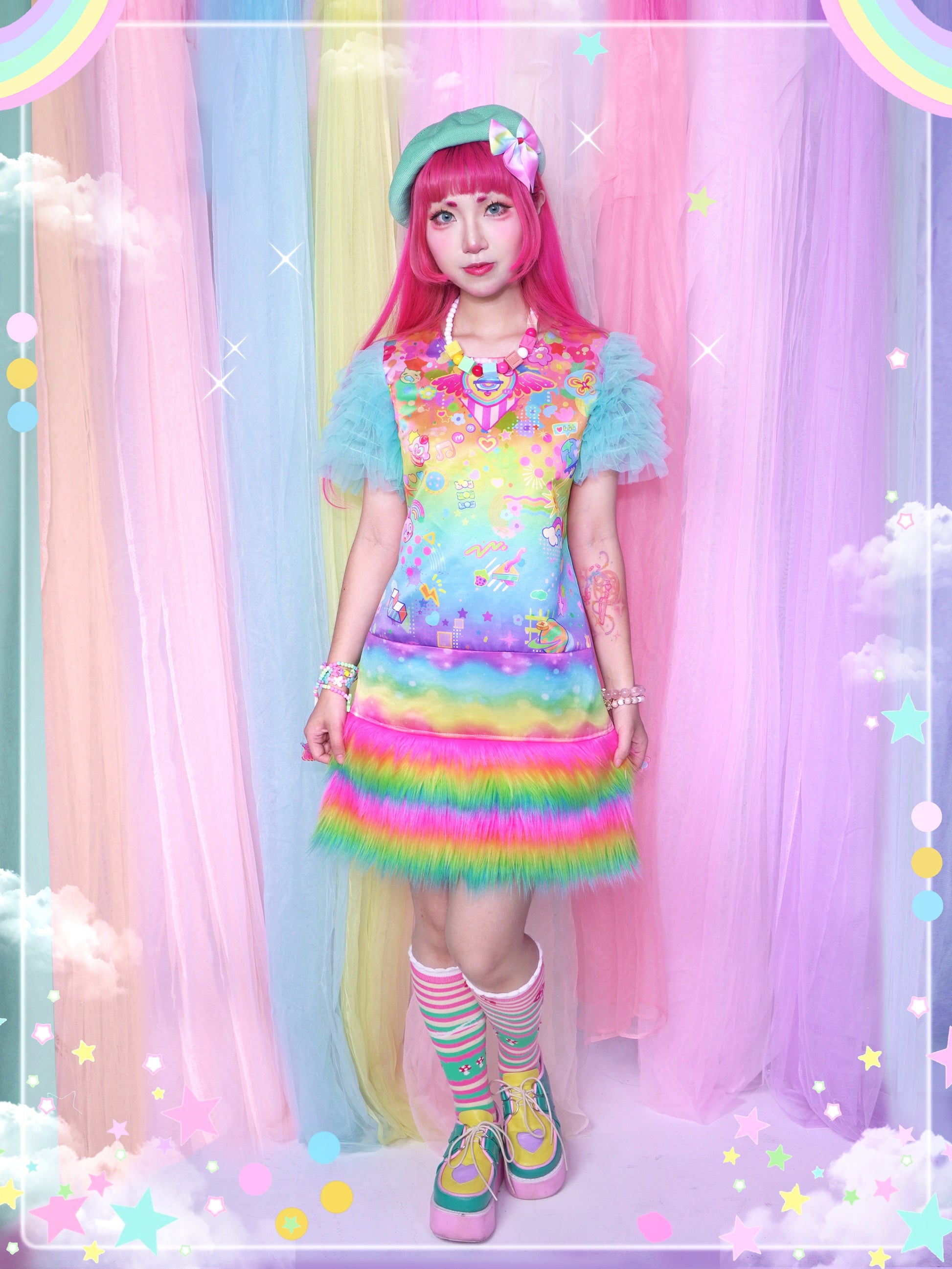 Dream Bubble - Decora Kei Dress Rainbow Collar Sheer Ruffle Dress dress Dream Bubble