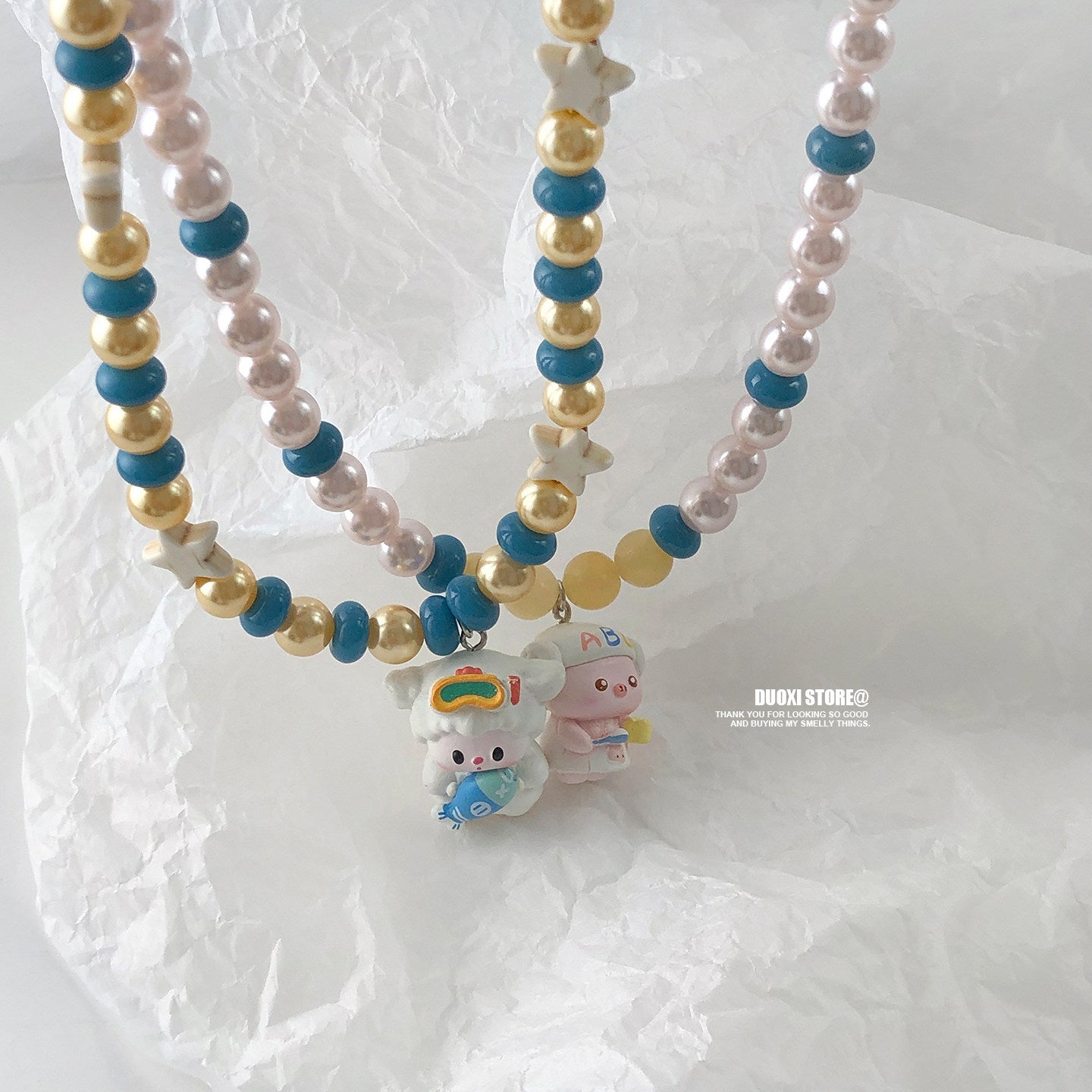 Duoxi - Kawaii Animal Charm Pearl Beaded Necklace necklace DuoXi