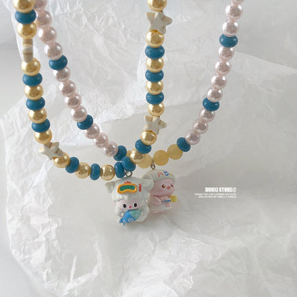 Duoxi - Kawaii Animal Charm Pearl Beaded Necklace necklace DuoXi