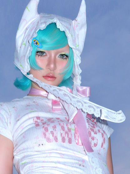 SelfishGhost - Bunny Strawberry Bow Two-Piece Set set SelfishGhost