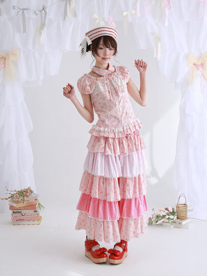 SOS MEME CLUB - Pink Polka Lolita Blouse blouse SOS MEME CLUB
