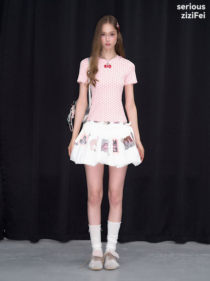ziziFei - Sweet Dessert Bow Polka Dot Knit Tee tshirt ziziFei