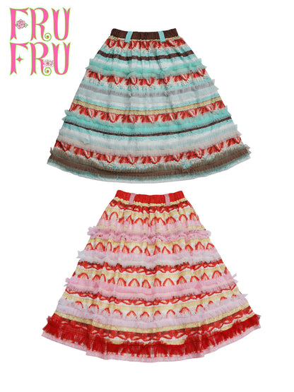 FruFru - Strawberry Lace Print Skirt skirt frufru