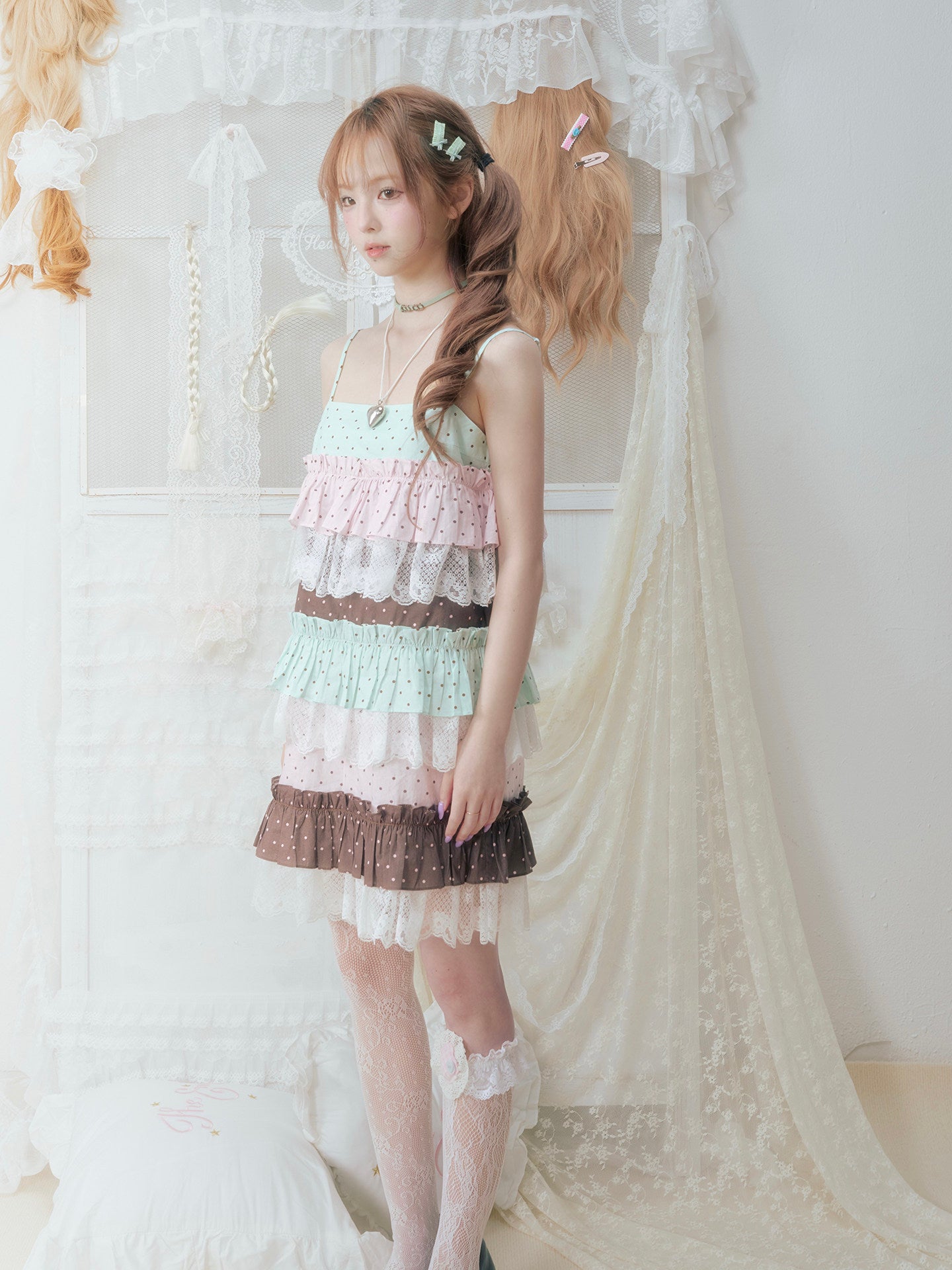SOS SEAMSTRESS - Mint Polka Lace Cami Dress dress SOS SEAMSTRESS