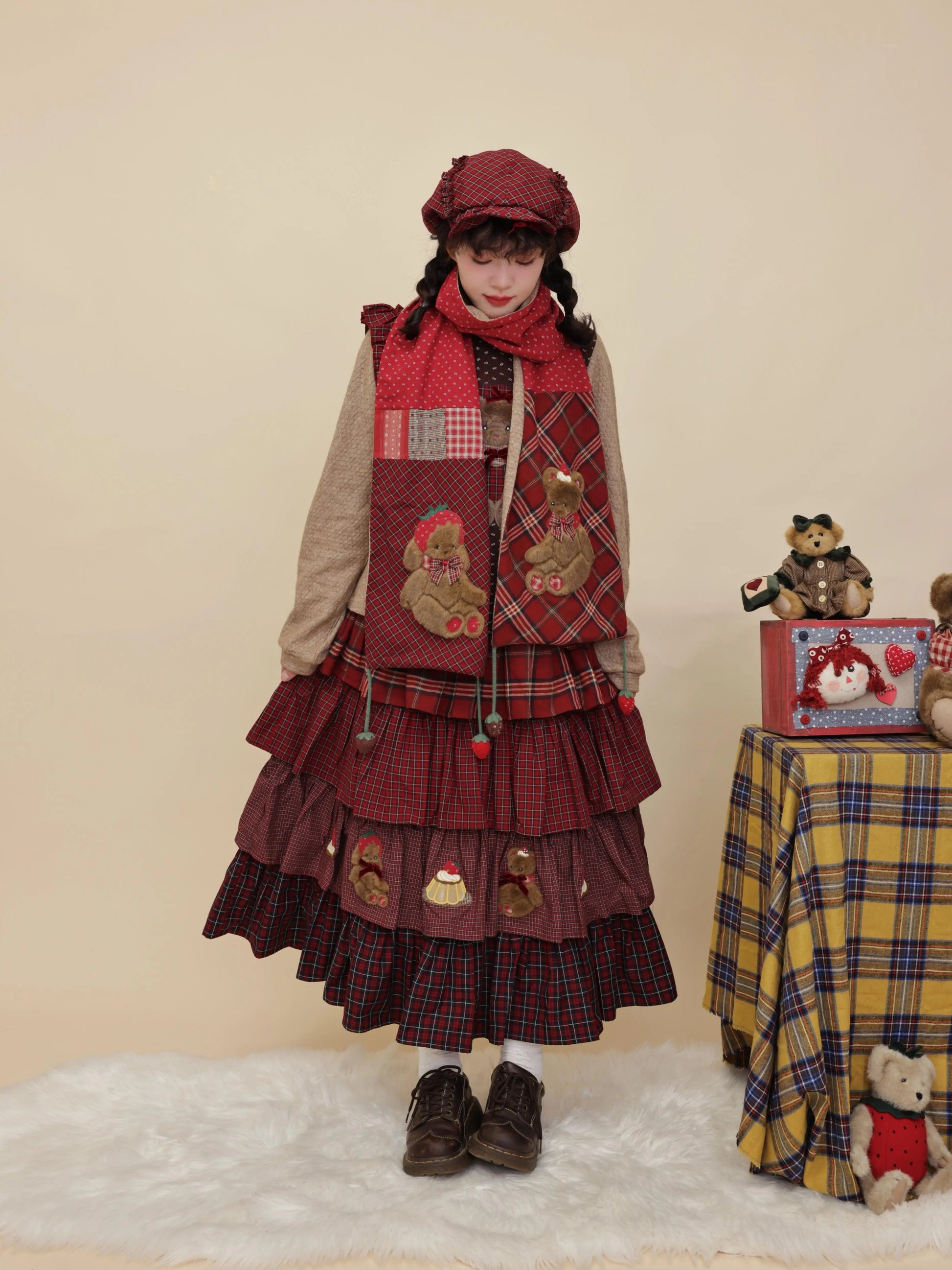 SemenCoicis - Kawaii Scarf Patchwork Plaid Floral Scarf scarf SemenCoicis
