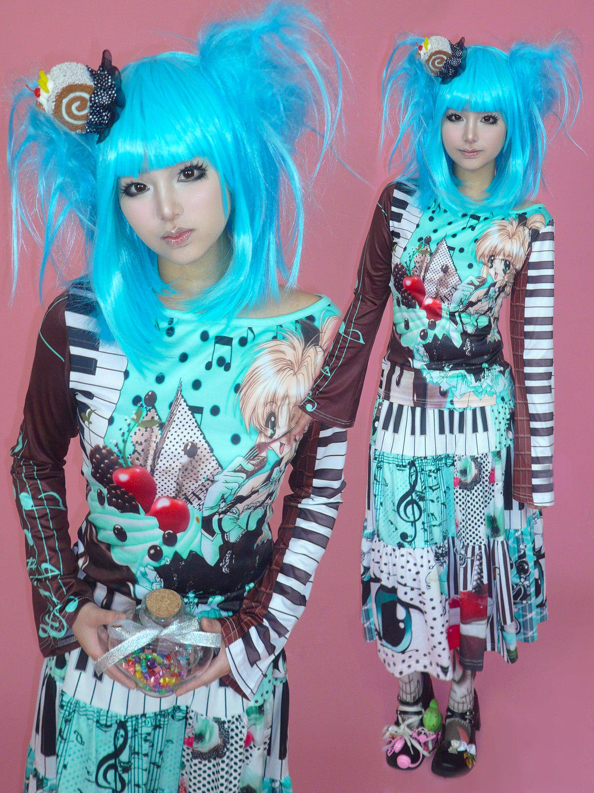 ki00bi00 - Mint Strawberry Kawaii Cake Skirt Set set ki00bi00