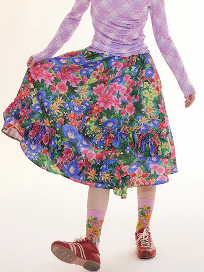 Tntntutu Skirt | Floral Checkered Skirt | Ruffled A-Line Skirt SKIRT tntntutu