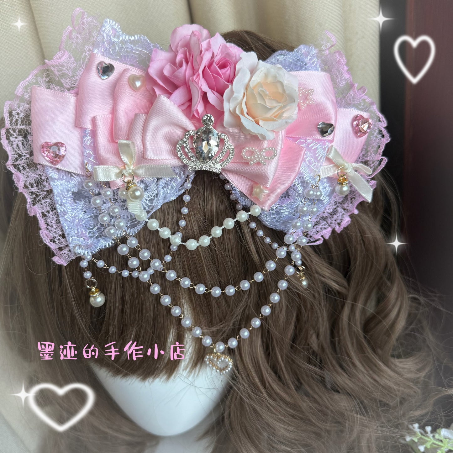 Pink Lace Bow Gyaru Hair Clip hair clip moji