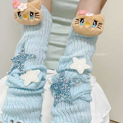 Hidden – Decora Kei Cute Sleeves with Stars Blue Versatile Accessories sleeves hidden