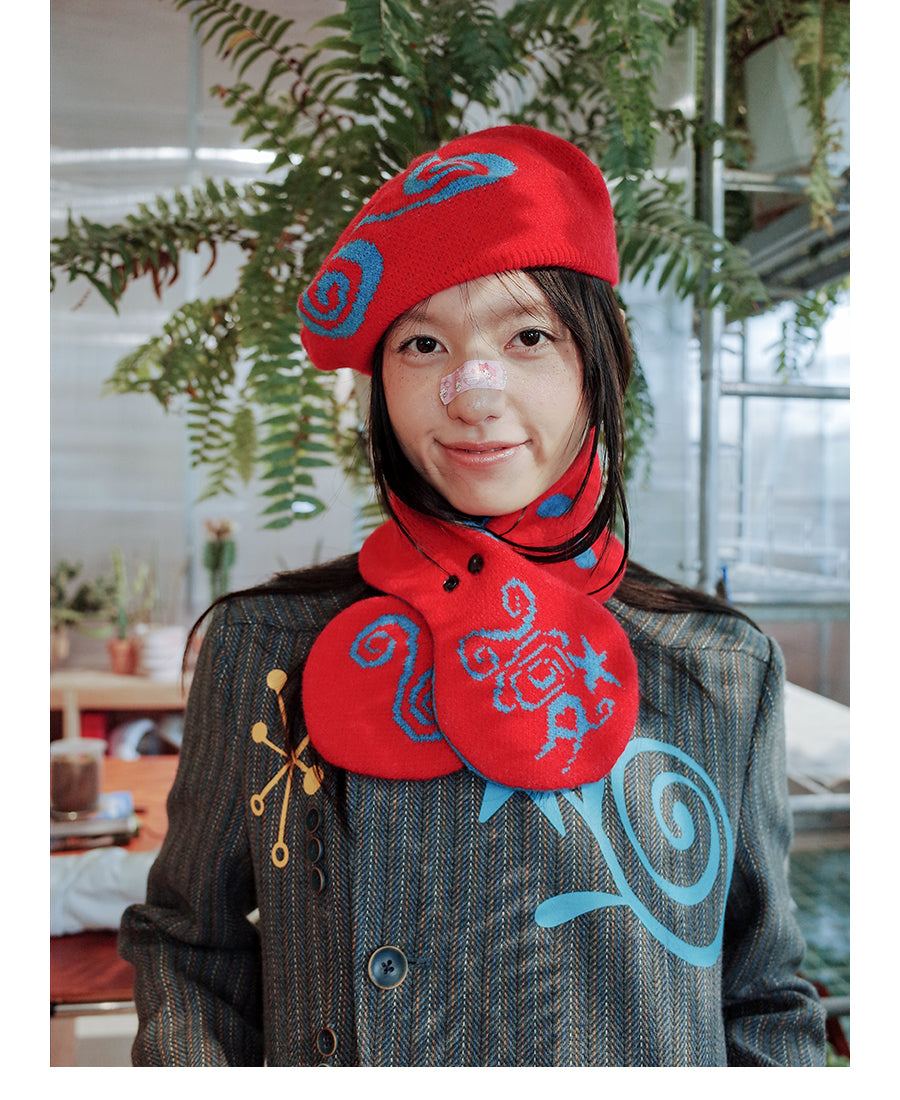 UnsocialNight - Retro Polka Knit Scarf & Beret Set scarf UnsocialNight