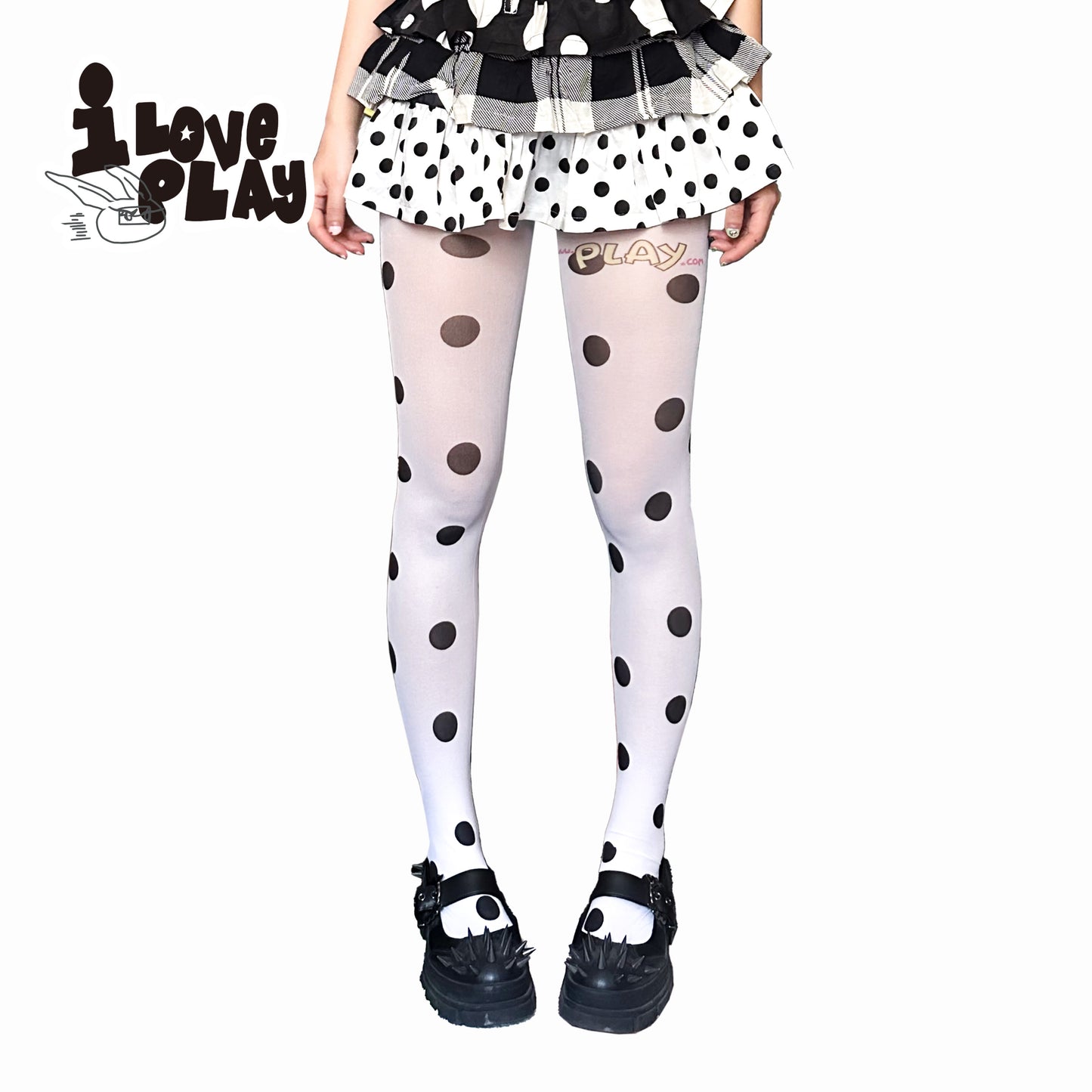 Loveplay - Y2K Velvet Tights Blue Polka Dot Print tights loveplay White